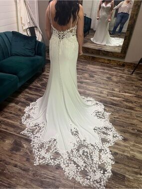Maggie Sottero White Lace-Trimmed Fitted Wedding Gown